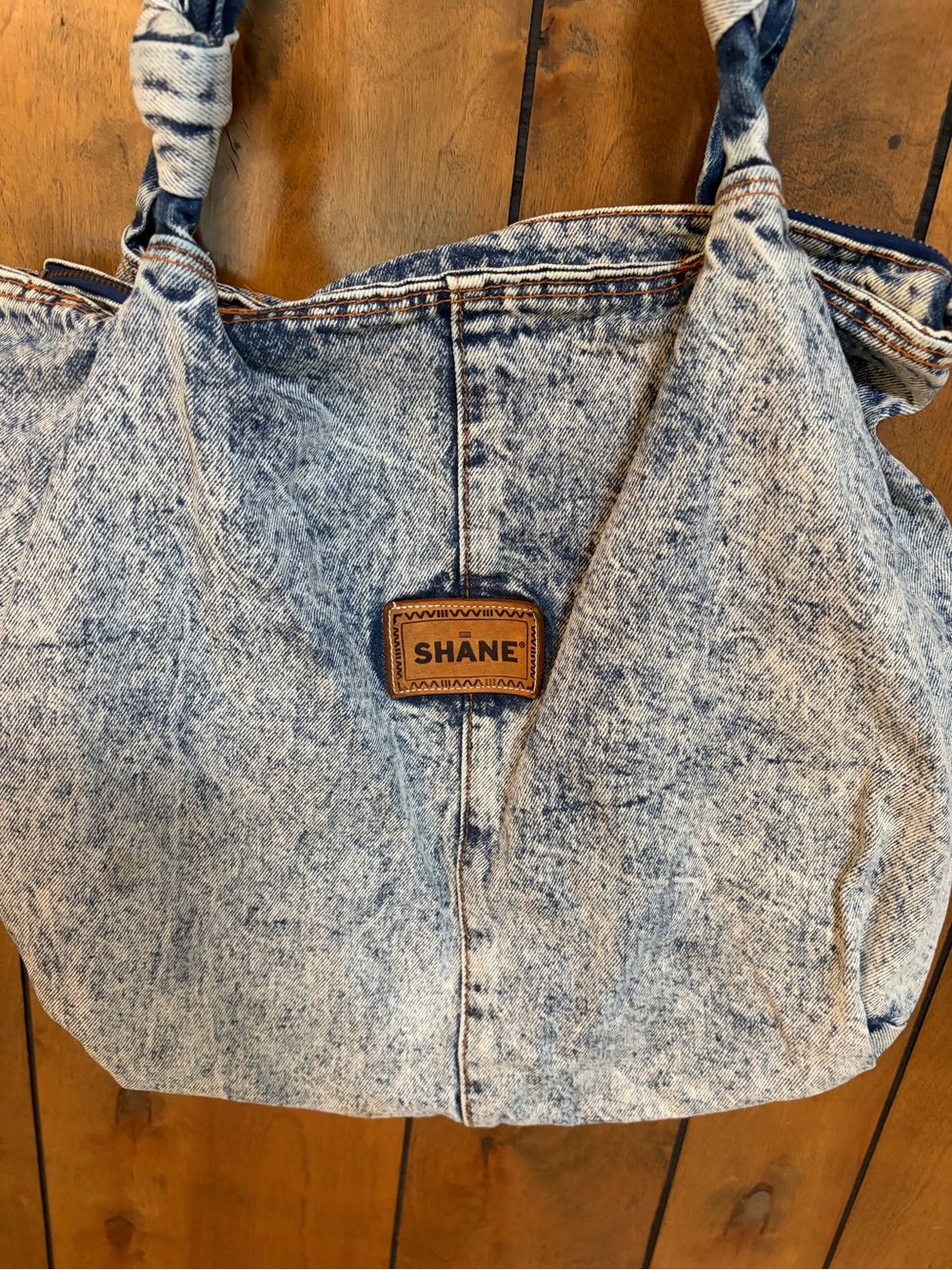 SHANE Acid Wash Denim Tote with Knotted Straps